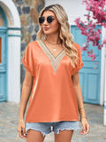 V-Neck Cuffed Blouse - Trendsi - Flyclothing LLC