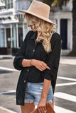 Waffle-knit Collared Neck Dropped Shoulder Shirt - Trendsi - Flyclothing LLC