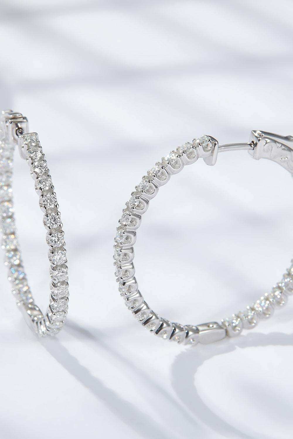 Inlaid Moissanite 925 Sterling Silver Hoop Earrings - Trendsi - Flyclothing LLC