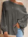 Openwork Dropped Shoulder Boat Neck Blouse - Trendsi - Flyclothing LLC
