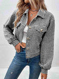 Houndstooth Collared Neck Button Up Jacket - Trendsi - Flyclothing LLC