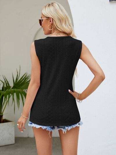 Eyelet Lace Detail V-Neck Tank - Trendsi - Flyclothing LLC