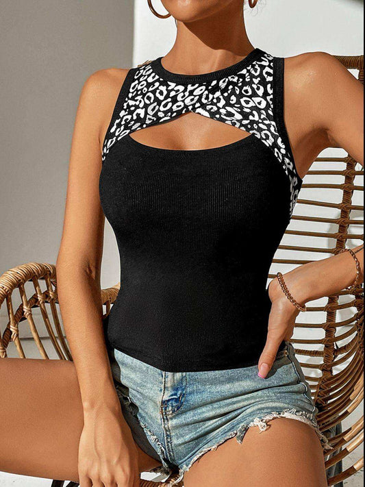 Leopard Cutout Round Neck Tank - Trendsi - Flyclothing LLC