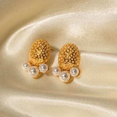 Imitation Pearl Stainless Steel Stud Earrings - Trendsi - Flyclothing LLC