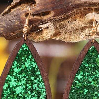 Sequin Wood Teardrop Earrings - Trendsi - Flyclothing LLC