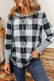 Plaid Drawstring Long Sleeve Hoodie - Trendsi - Flyclothing LLC