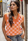 Checkered V-Neck Sweater Vest - Trendsi - Flyclothing LLC