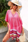 Rainbow Stripe Openwork Slit Cover-Up - Trendsi - Flyclothing LLC