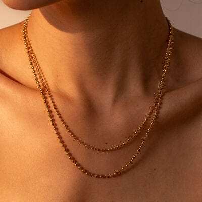 18K Gold-Plated Lobster Closure Bead Necklace - Trendsi - Flyclothing LLC