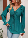 Tie Front V-Neck Puff Sleeve Blouse - Trendsi - Flyclothing LLC