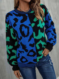 Leopard Round Neck Long Sleeve Sweater - Trendsi - Flyclothing LLC