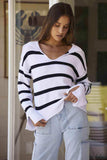 Striped Collared Neck Slit Sweater - Trendsi - Flyclothing LLC