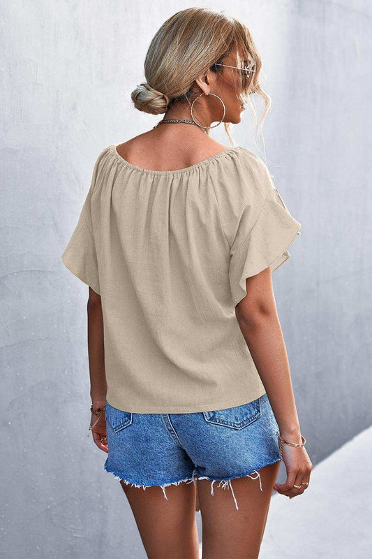 Flutter Sleeve Tie-Front Blouse - Trendsi - Flyclothing LLC