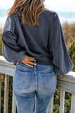 Quarter-Snap Collared Lantern Sleeve Sweatshirt - Trendsi - Flyclothing LLC