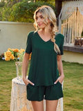 V-Neck Short Sleeve Top and Pocketed Shorts Lounge Set - Trendsi - Flyclothing LLC