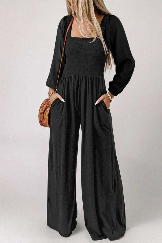 Square Neck Raglan Sleeve Jumpsuit with Pocket - Trendsi - Flyclothing LLC