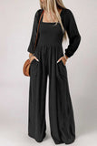 Square Neck Raglan Sleeve Jumpsuit with Pocket - Trendsi - Flyclothing LLC