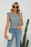 Smocked Round Neck Eyelet Top - Trendsi - Flyclothing LLC