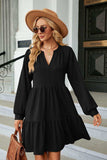 Notched Neck Long Sleeve Mini Dress - Trendsi - Flyclothing LLC