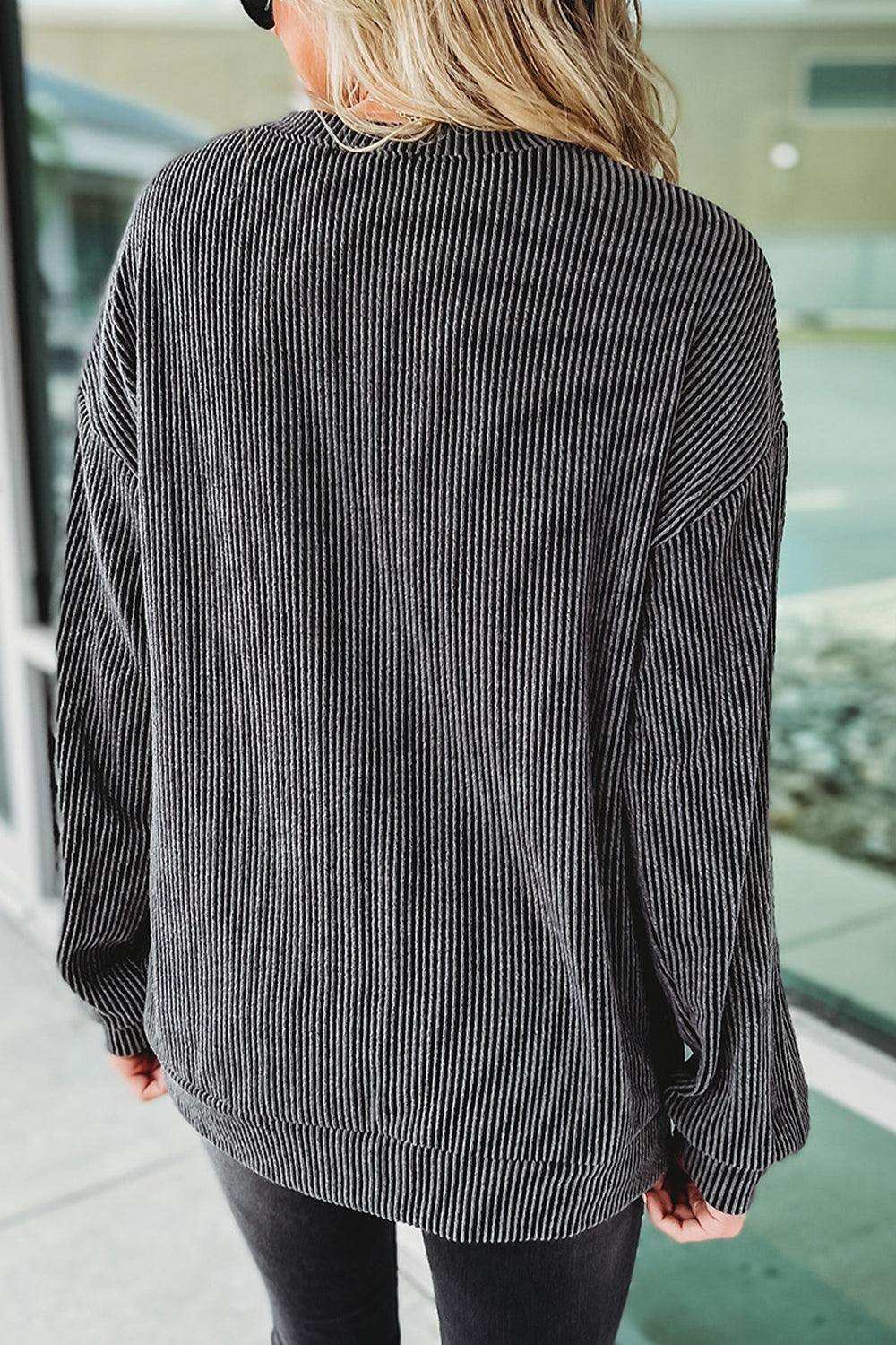 Ribbed Round Neck Long Sleeve Graphic Sweatshirt - Trendsi - Flyclothing LLC