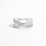 X Shape Inlaid Zircon 925 Sterling Silver Ring - Trendsi - Flyclothing LLC