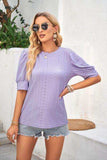 Openwork Round Neck Short Sleeve Blouse - Trendsi - Flyclothing LLC