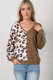 Leopard V-Neck Waffle-Knit Top - Trendsi - Flyclothing LLC