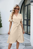 Tie Waist Flutter Sleeve Surplice Dress - Trendsi - Flyclothing LLC