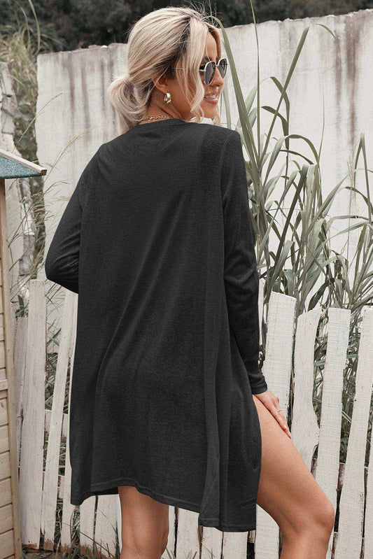 Button Down Long Sleeve Longline Cardigan - Trendsi - Flyclothing LLC