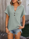 Eyelet Notched Short Sleeve T-Shirt - Trendsi - Flyclothing LLC