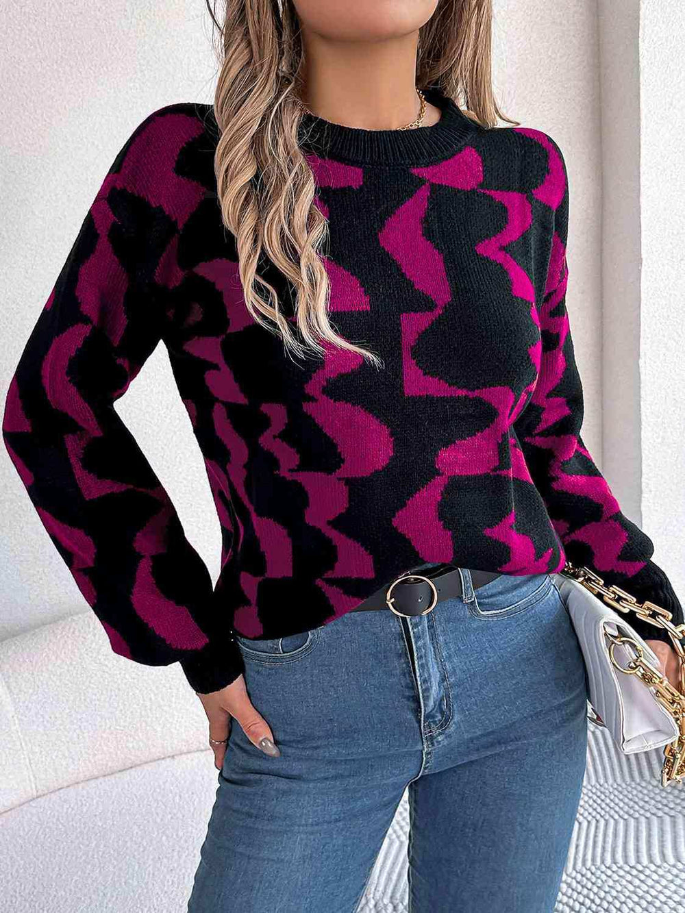 Round Neck Long Sleeve Sweater - Trendsi - Flyclothing LLC