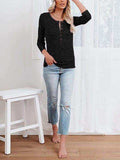 Round Neck Buttoned Long Sleeve T-Shirt - Trendsi - Flyclothing LLC