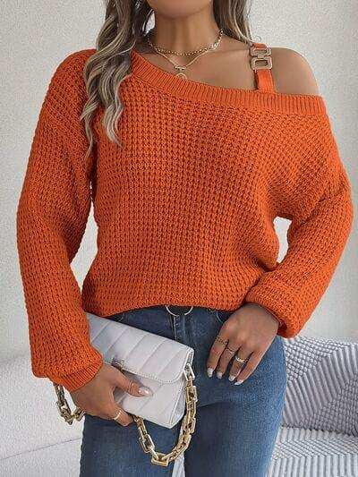 Asymmetrical Neck Long Sleeve Sweater - Trendsi - Flyclothing LLC