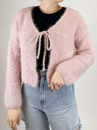 Tied Open Front Dropped Shoulder Cardigan - Trendsi - Flyclothing LLC