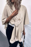 Surplice Neck Pom-Pom Trim Poncho - Trendsi - Flyclothing LLC