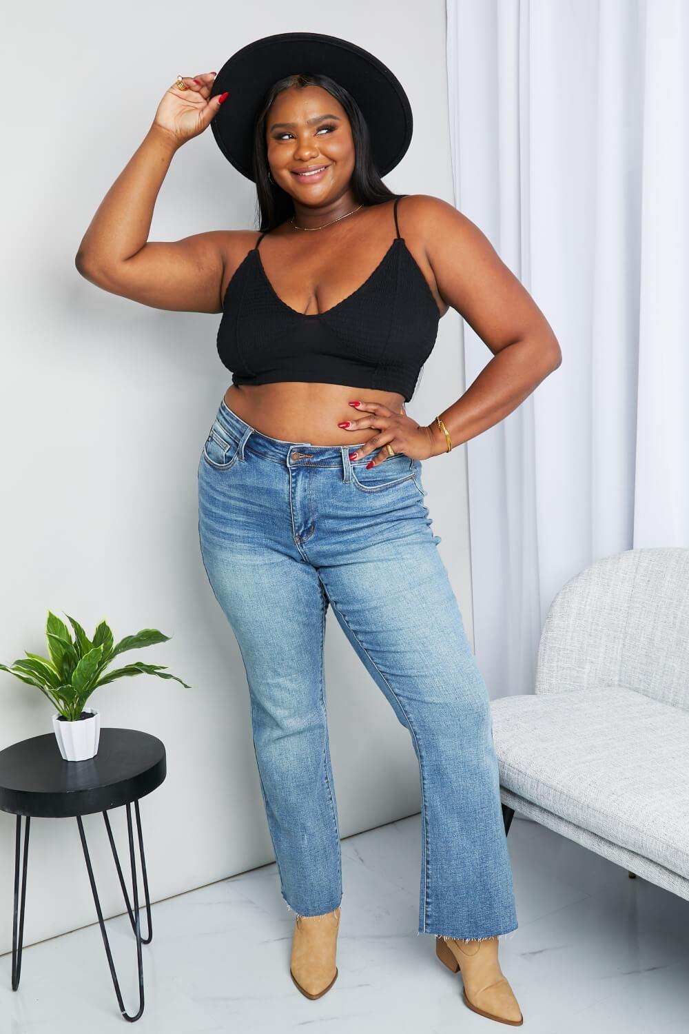 Zenana Full Size Textured Spaghetti Strap Bralette in Black - Trendsi - Flyclothing LLC