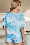 Tie-Dye Boat Neck Top and Shorts Lounge Set - Trendsi - Flyclothing LLC