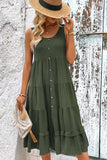 Decorative Button Scoop Neck Tiered Sleeveless Dress - Trendsi - Flyclothing LLC