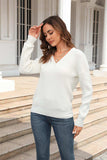 Ribbed V-Neck Dropped Shoulder Knit Top - Trendsi - Flyclothing LLC