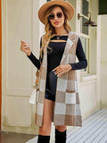 Plaid Lapel Collar Sleeveless Cardigan - Trendsi - Flyclothing LLC