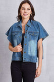 Pocketed Button Up Short Sleeve Denim Top - Trendsi - Flyclothing LLC