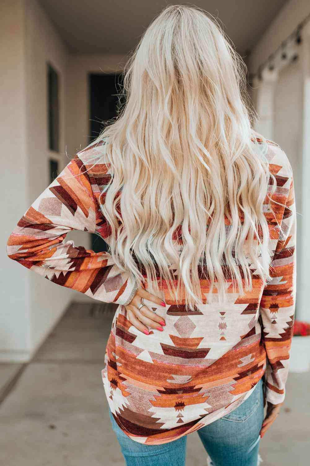 Printed Button Up Long Sleeve Shirt - Trendsi - Flyclothing LLC