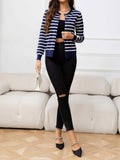 Striped Round Neck Long Sleeve Buttoned Knit Top - Trendsi - Flyclothing LLC