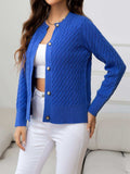 Round Neck Cable-Knit Buttoned Knit Top - Trendsi - Flyclothing LLC