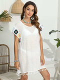 Tassel Boat Neck Flutter Sleeve Cover Up - Trendsi - Flyclothing LLC