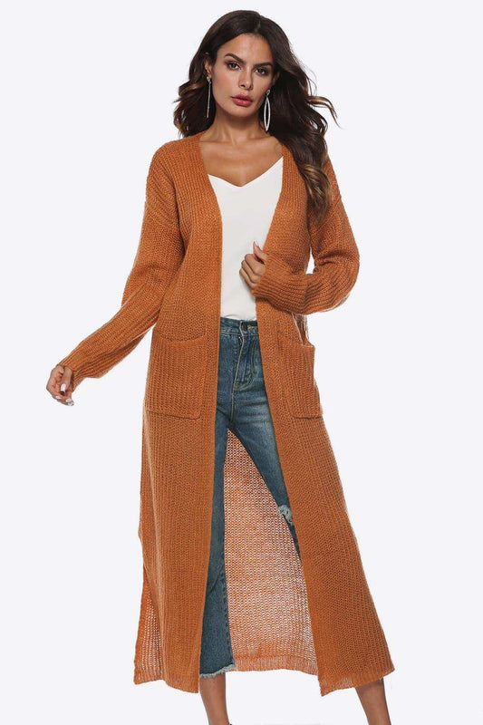 Long Sleeve Open Front Buttoned Cardigan - Trendsi - Flyclothing LLC
