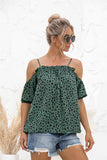 Printed Cold-Shoulder Frill Trim Blouse - Trendsi - Flyclothing LLC