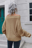 Off-Shoulder Ribbed Long Sleeve Pullover Sweater - Trendsi - Flyclothing LLC