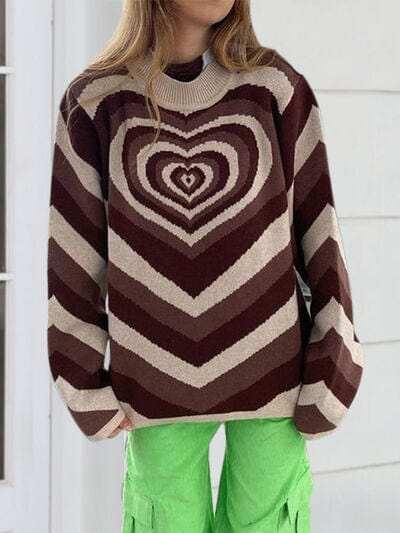 Heart Mock Neck Long Sleeve Sweater - Trendsi - Flyclothing LLC