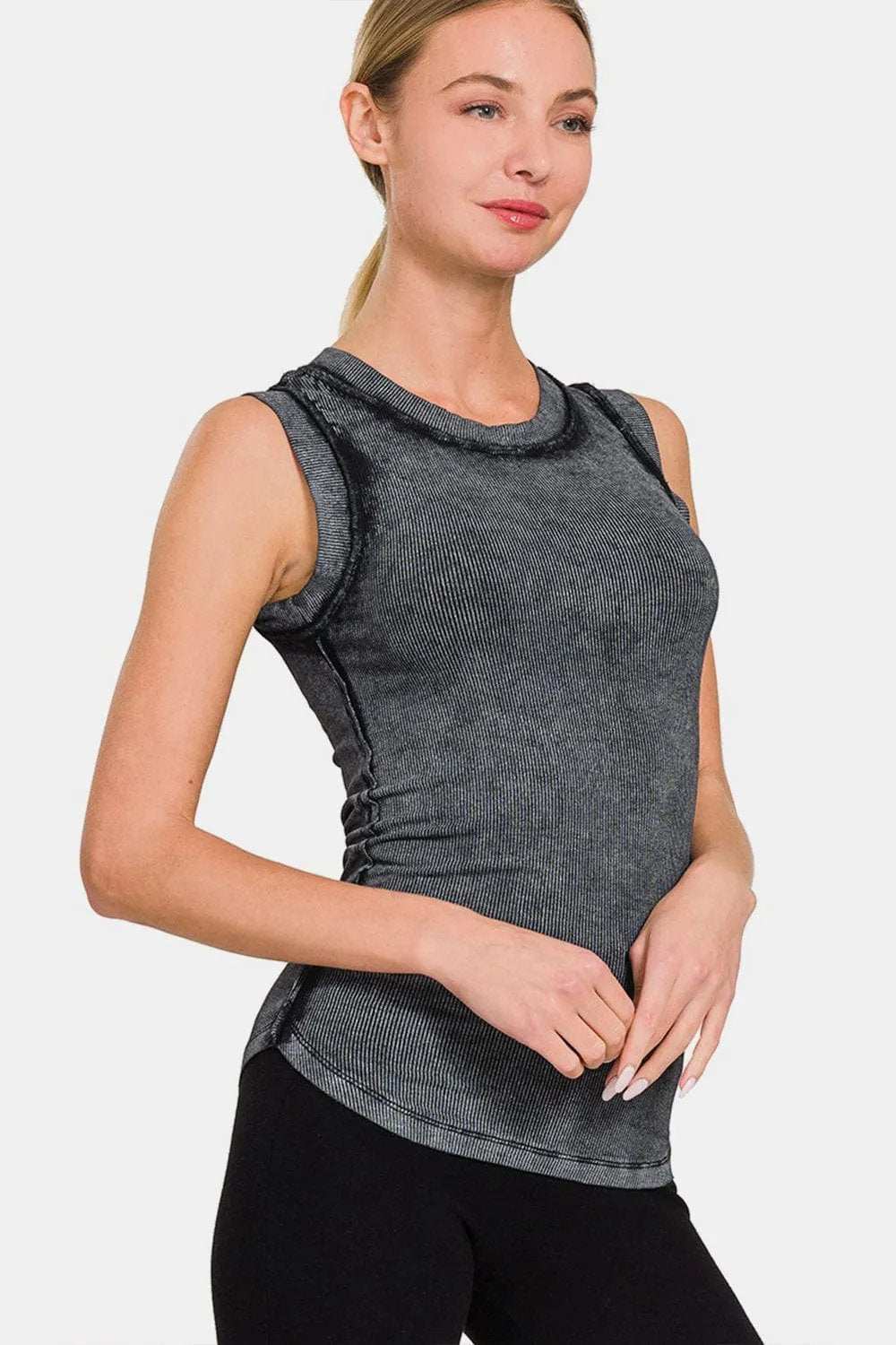 Zenana Washed Ribbed Round Neck Slim Tank - Trendsi - Flyclothing LLC
